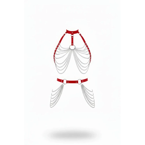 K�rm�z� Kad�n Kemer Zincir Detayl� Deri V�cut Aksesuar� - APFT701