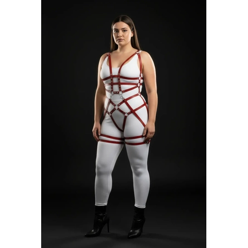 B�y�k Beden Bordo Kad�n Harness Tak�m Zincir ve Halka Detayl� Fantezi Deri - APFT502