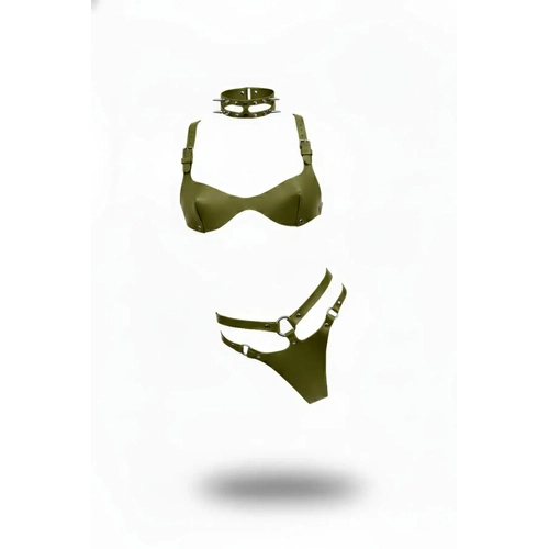 Haki Harness Tak�m Deri Z�mba Detayl� �� Par�a - APFT1298