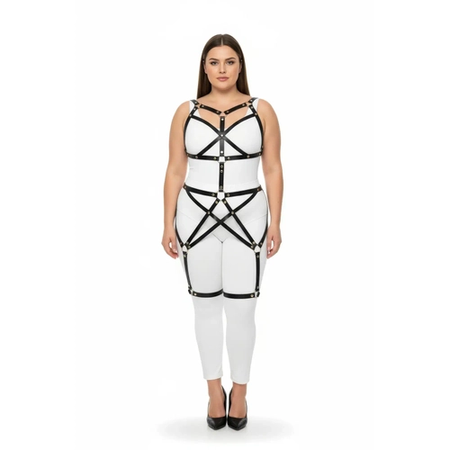 B�y�k Beden Siyah Kad�n Full Body Deri Harness Tak�m Metal Detayl� V�cut Aksesuar� - APFT894