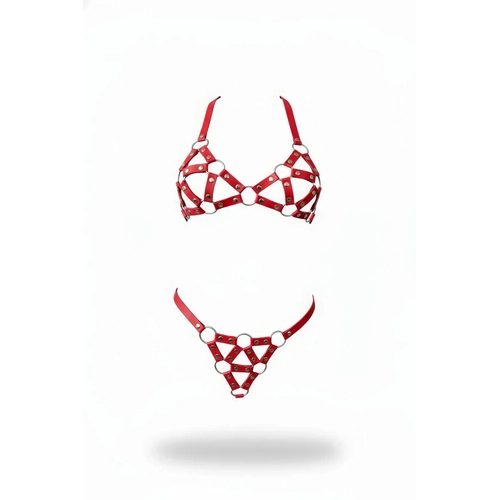 K�rm�z� Harness Tak�m Deri Halka Detayl� Z�mbal� Set - APFT422