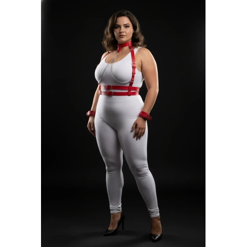 B�y�k Beden K�rm�z� Kad�n Deri Harness Tak�m Zincir Detayl� Fantezi Aksesuar - APFT720
