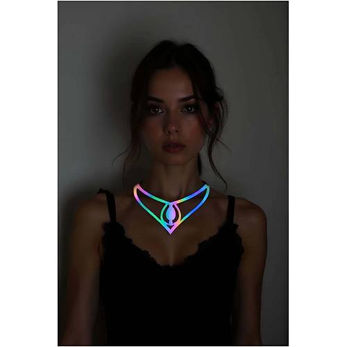 Rainbow Reflektrl Damla Choker Kolye, Zarif Lazer Kesim Kolye - APFT1410
