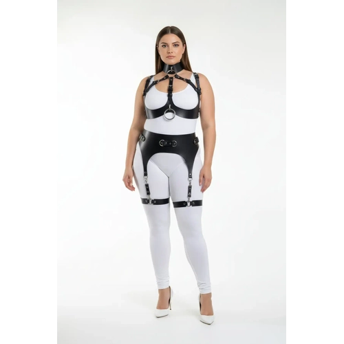 B�y�k Beden Siyah Kad�n Full Body Deri Harness Tak�m Jartiyer Detayl� �zel Tasar�m - APFT1231