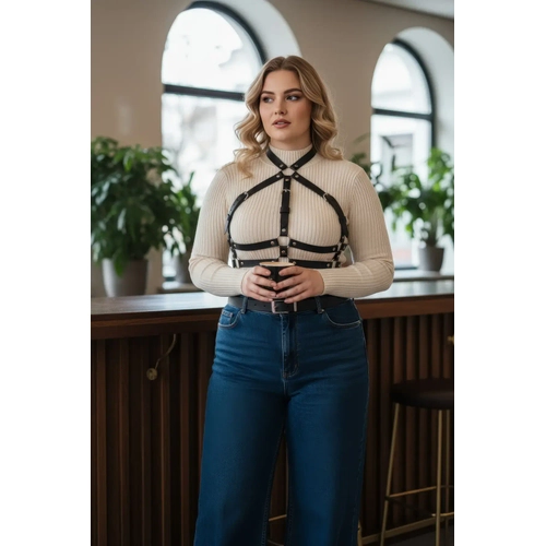 B�y�k Beden Siyah Kad�n Kemer Ayarlanabilir Deri Harness V�cut Aksesuar� - APFT218