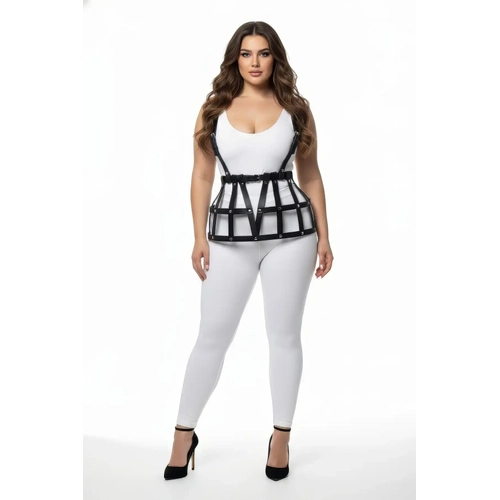 B�y�k Beden Siyah Deri Etek Kafes Detayl� Harness Aksesuar� - APFT1252