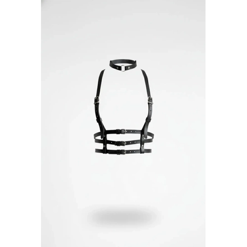 Siyah Kad�n Kemer Deri V�cut Harness Tokal� Boyun Detayl� - APFT615
