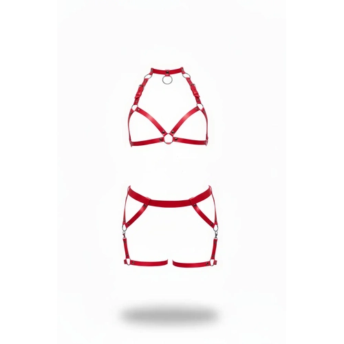 K�rm�z� Harness Tak�m Deri Halka Detayl� V�cut Kemeri - APFT478