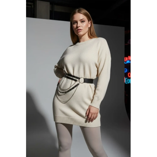 B�y�k Beden Siyah Kad�n Kemer Zincir Detayl� �ift S�ra Halkal� Kombin Kemeri - APFT586