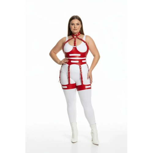 B�y�k Beden K�rm�z� Kad�n Harness Tak�m Seksi Fantezi Deri Jartiyer Detayl� - APFT1302