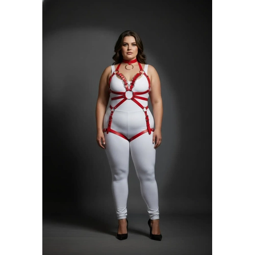 B�y�k Beden K�rm�z� Kad�n Deri Harness Tak�m Zincir ve Jartiyer Detayl� - APFT781