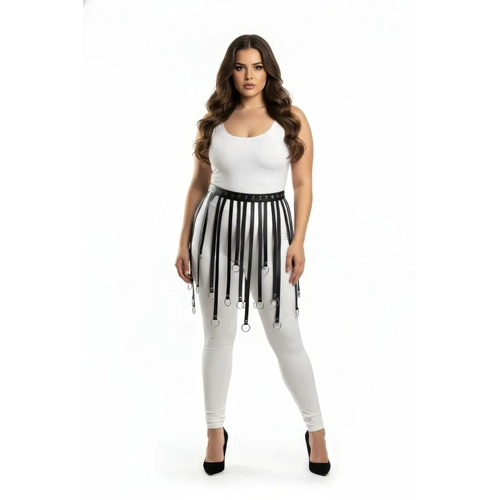 B�y�k Beden Siyah Deri Harness Etek Metal Halkal� Fantazi Kombin - APFT579