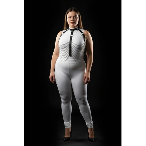 B�y�k Beden Siyah Kad�n Harness Tak�m Zincir ve Halka Detayl� Deri V�cut Aksesuar� - APFT721