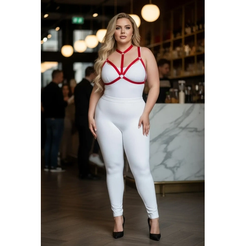 B�y�k Beden K�rm�z� Kad�n Harness Tak�m Halka Detayl� Lastik Fantezi Aksesuar - APFT93