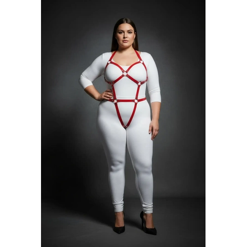 B�y�k Beden K�rm�z� Kad�n Harness Tak�m Full Body Deri Fantazi Aksesuar� - APFT759