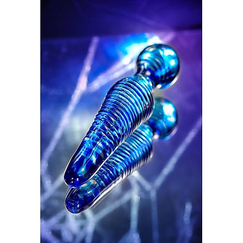 ift tarafl yapay penis Sexus Glass, cam, mavi, 17 cm