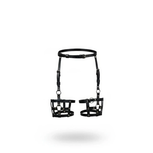Siyah Jartiyer Harness Deri Bacak Kafes Detayl� - APFT449