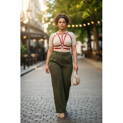 B�y�k Beden Bordo Kad�n Kemer Deri V�cut Harness Aksesuar� - APFT114