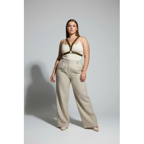 B�y�k Beden Haki Kad�n Kemer Deri Harness Halka Detayl� V�cut Aksesuar� - APFT633
