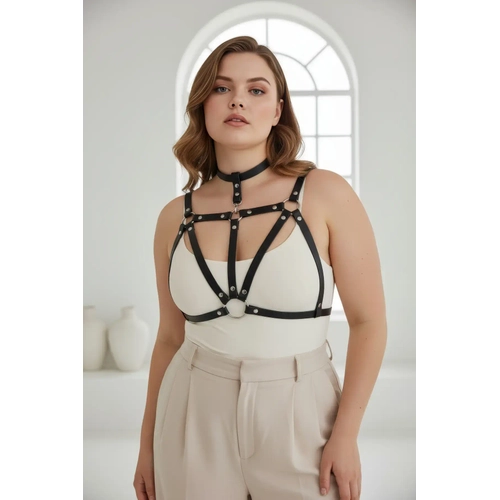 B�y�k Beden Siyah Kad�n Kemer Deri V�cut Aksesuar� Choker Detayl� - APFT747