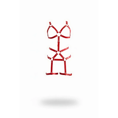 K�rm�z� Jartiyer Harness Tam Beden Deri Metal Halka Detayl� - APFT750