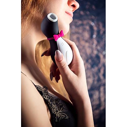 Satisfyer Penguin Vakum Dalgas Klitoris Vibratr, silikon, siyah, 11,5 cm