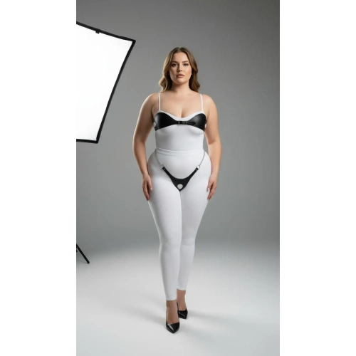 B�y�k Beden Siyah Kad�n Harness Tak�m Zincir ve Halka Detayl� Deri Fantezi Aksesuar - APFT1234