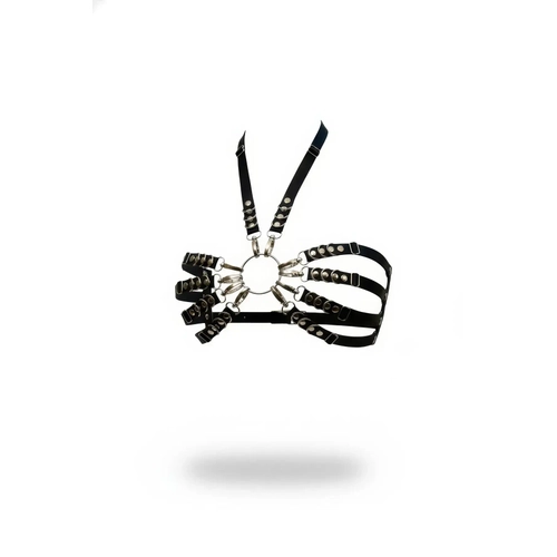 Siyah G���s Harness Suni Deri Metal Halka Detayl� - APFT564