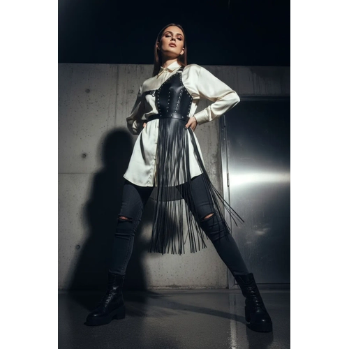 Siyah Etek Deri Z�mbal� Asimetrik P�sk�ll� - APFT1014