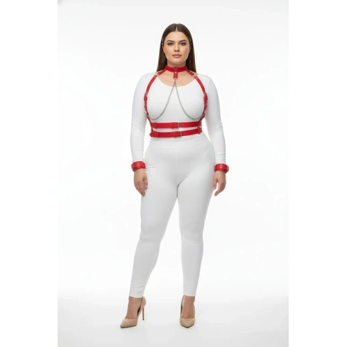 B�y�k Beden K�rm�z� Kad�n Deri Harness Tak�m Zincir Detayl� Fantezi Aksesuar - APFT720