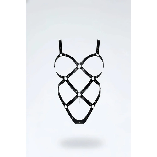 Siyah Body Harness Deri Halka Detayl� �apraz V�cut Aksesuar� - APFT542