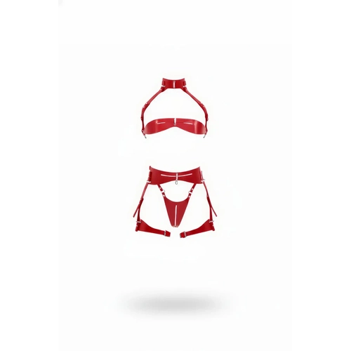 K�rm�z� G���s Harness Parlak Deri Tokal� V�cut Tak�m� - APFT1405