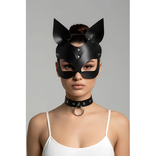 Siyah Maske Deri Kedi Kulakl� Kost�m - APFT789