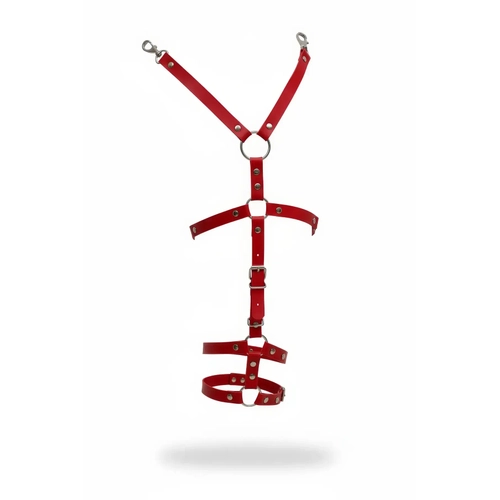 K�rm�z� Jartiyer Harness Suni Deri Tokal� V�cut Aksesuar� - APFT942