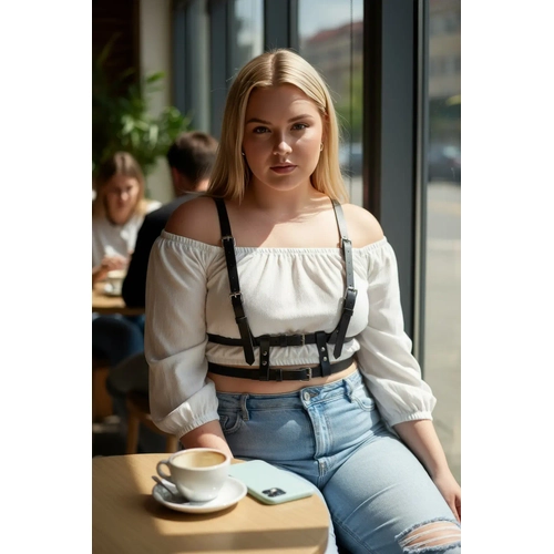 B�y�k Beden Siyah Kad�n Kemer Deri Harness G�r�n�ml� Ayarlanabilir V�cut Aksesuar� - APFT941