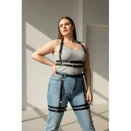 B�y�k Beden Siyah Kad�n Deri Jartiyer Harness Alt �st V�cut Aksesuar� - APFT537