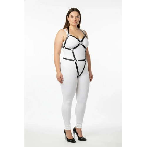 B�y�k Beden Siyah Kad�n Full Body Deri Harness Tak�m Halka Detayl� Fantazi Aksesuar - APFT759
