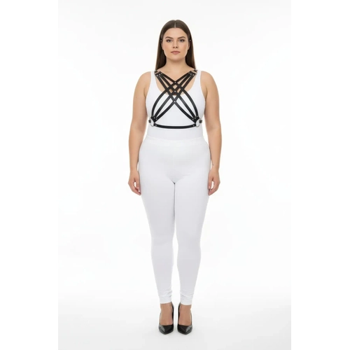 B�y�k Beden Siyah Kad�n Deri G�r�n�ml� Harness Tak�m Ayarlanabilir V�cut Aksesuar� - APFT867