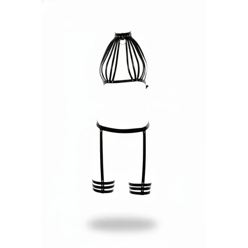 Siyah Harness Tak�m Y�ksek Yaka Z�mba Detayl� - APFT552