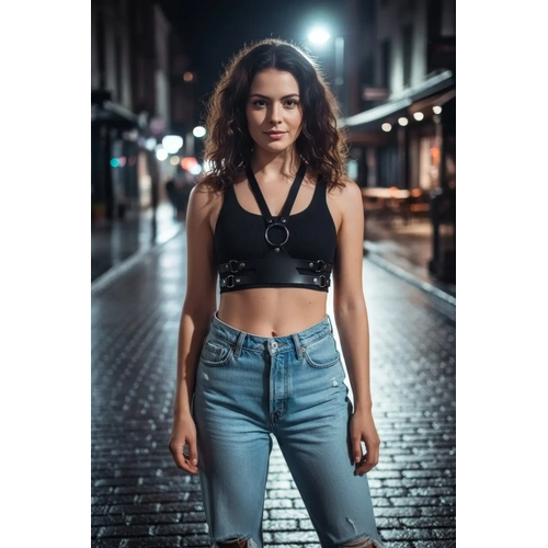 Siyah Kad�n Kemer Deri O Halka Detayl� Harness - APFT20