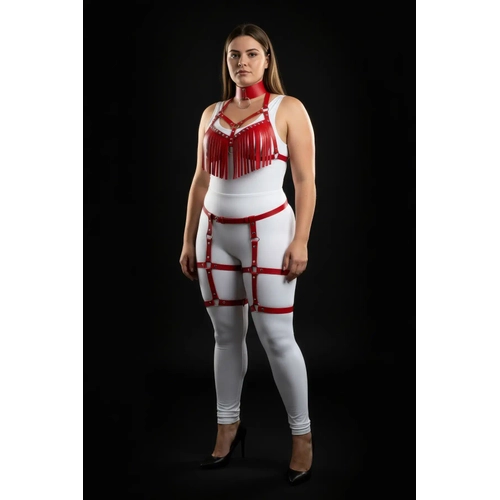 B�y�k Beden K�rm�z� Kad�n Deri Harness Tak�m P�sk�l Detayl� Jartiyerli - APFT715