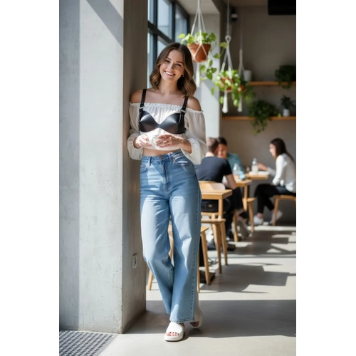Siyah Kad�n Kemer Deri B�stiyer Kesimli Omuz Detayl� - APFT1149