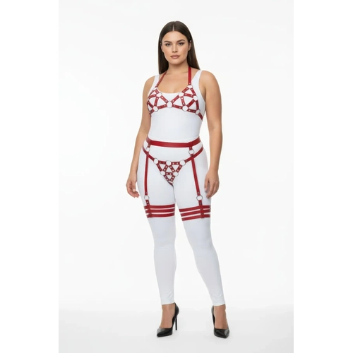 B�y�k Beden K�rm�z� Kad�n Deri Harness Tak�m Halka Detayl� Jartiyerli Fantezi Aksesuar - APFT530