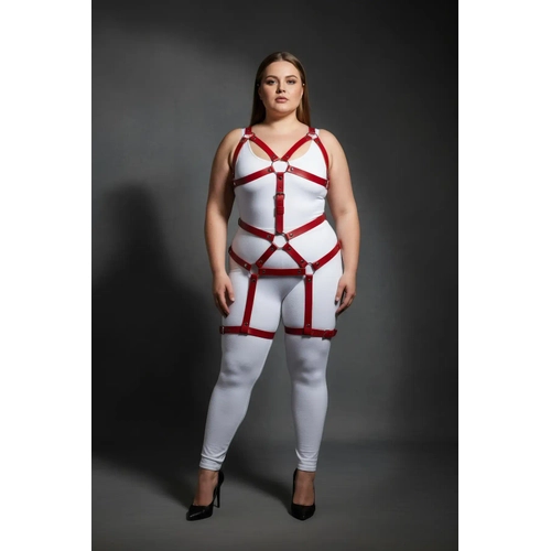B�y�k Beden K�rm�z� Kad�n Deri Harness Tak�m Jartiyerli V�cut Aksesuar� - APFT750