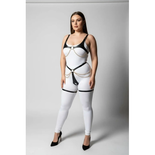 B�y�k Beden Siyah Kad�n Deri Harness Tak�m Zincir ve Halka Detayl� - APFT1384