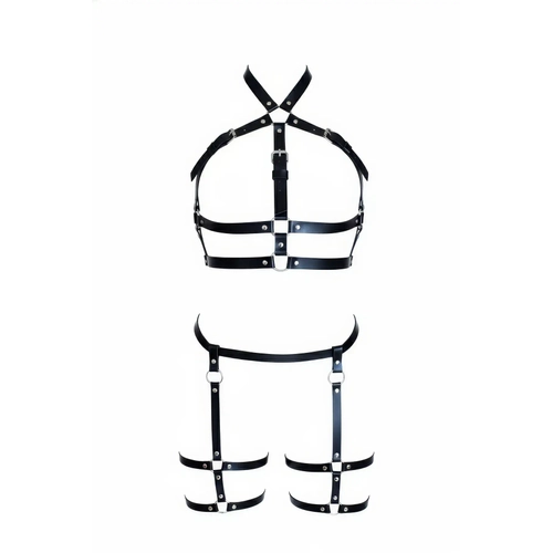 Siyah Kad�n Harness Tak�m Deri �ok Bantl� Tokal� V�cut Seti - APFT272