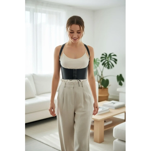 Siyah Kad�n Kemer Ba�c�kl� Geni� Korsaj Detayl� - APFT855