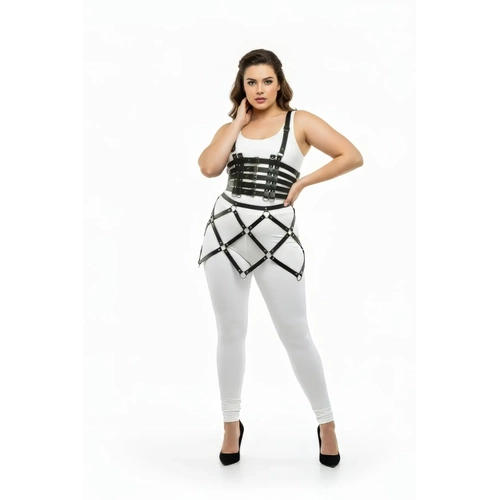 B�y�k Beden Siyah Etek Kafes Detayl� Deri Harness Aksesuar - APFT785