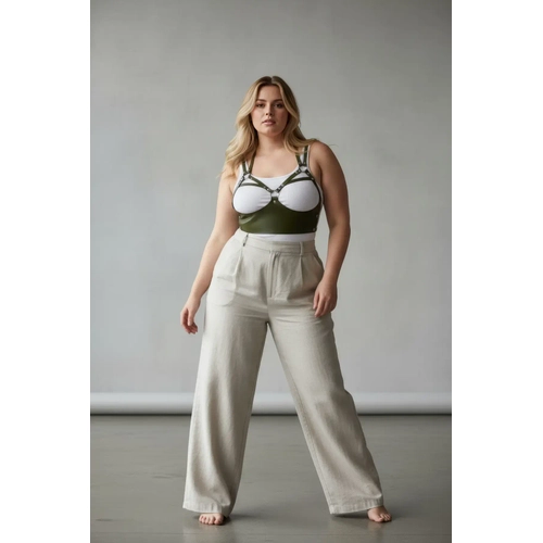 B�y�k Beden Haki Kad�n Kemer Per�in Detayl� Deri Harness V�cut Ku�a�� - APFT872