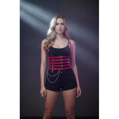 Zincir Detayl� 5 S�ral� K�rm�z� Deri Kemer, Deri Korse Kemer - APFT626